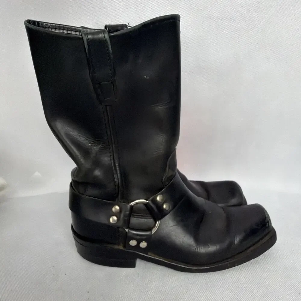 Double H Biker Boots Men Black Leather Square Toe Distressed Motorcycle 8.5